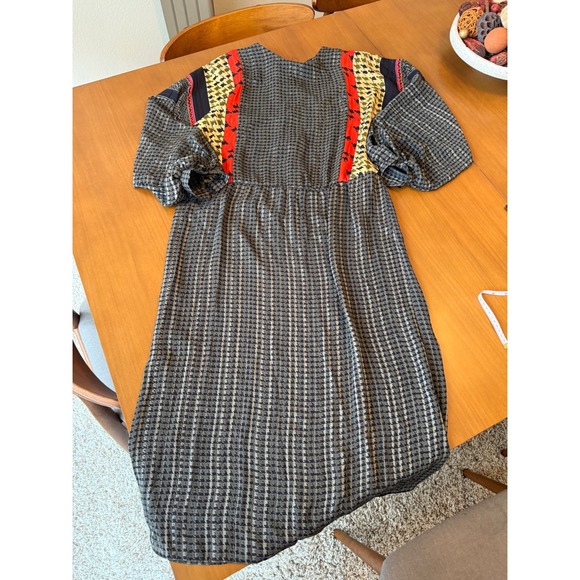 Lady Melissa Houndstooth Midi Dress Plus Size 14W Puff Sleeve Colorful Trim - Picture 1 of 9
